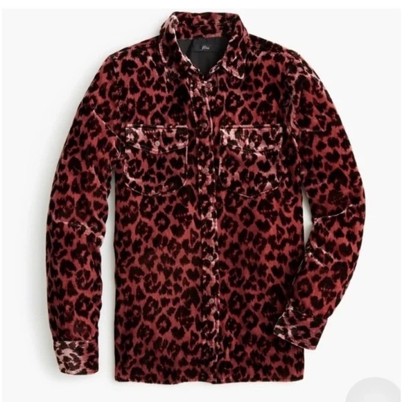 J. Crew Leopard Print Long Sleeve Velvet Button Down Shirt S/M - Picture 2 of 8